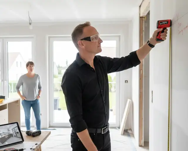 Fachgerechtes Aufmaß für die Küchenplanung im Küchenstudio Roth durch einen Experten.